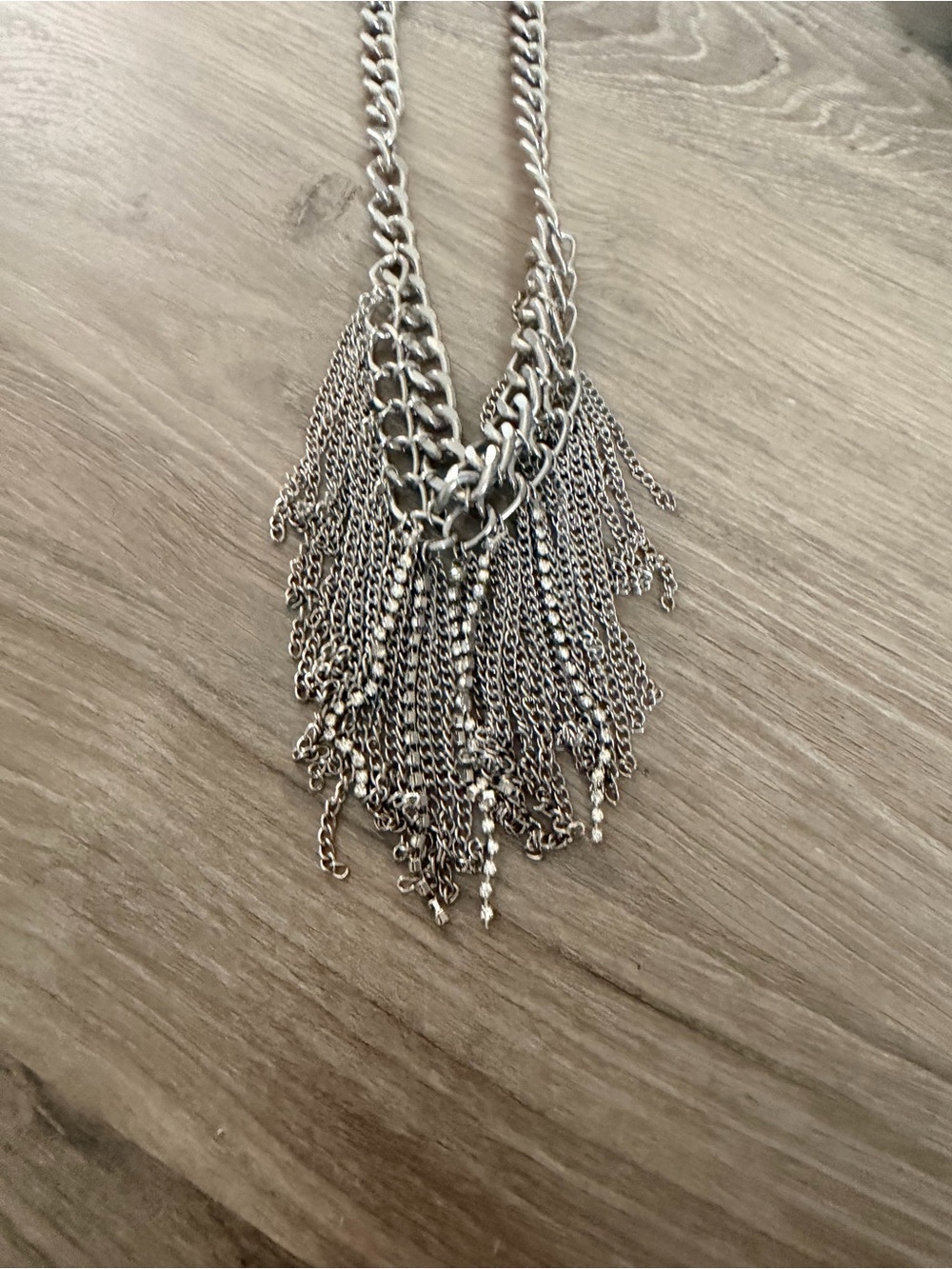 Silver Fringe Chain Statement Necklace